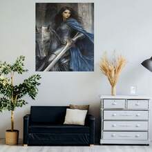 []1 pieza, Pintura en lienzo - Sin marco, Caballero femenino con capa azul cabalgando, Decoración de pared para dormitorio, sala de estar, cocina, oficina, café, bar, dormitorio, pósteres de arte para pasillos, ideal para cumpleaños y regalos únicos para días festivos - Enmarcado - Ver 5