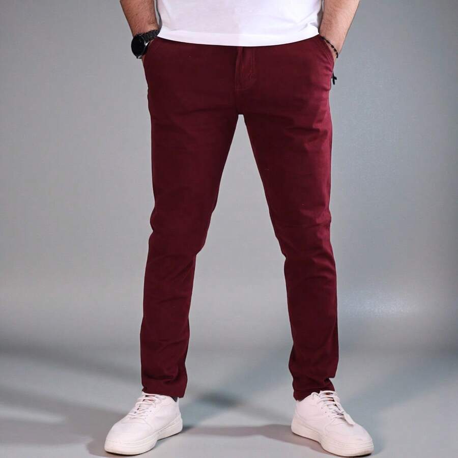 Stretch Gabardine Skinny Pants For Men John Silver - 紫紅色 - 查看 1