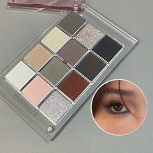 Paleta de sombras de ojos HERORANGE Ripple de 12 colores, tonos suaves gris-rosa de baja saturación, fórmula aterciopelada mate, tonos luminosos con brillo, sombras neutras versátiles para uso diario, looks ahumados de alta gama, paleta todo en uno para el trayecto y las citas - Multicolor - Ver 5