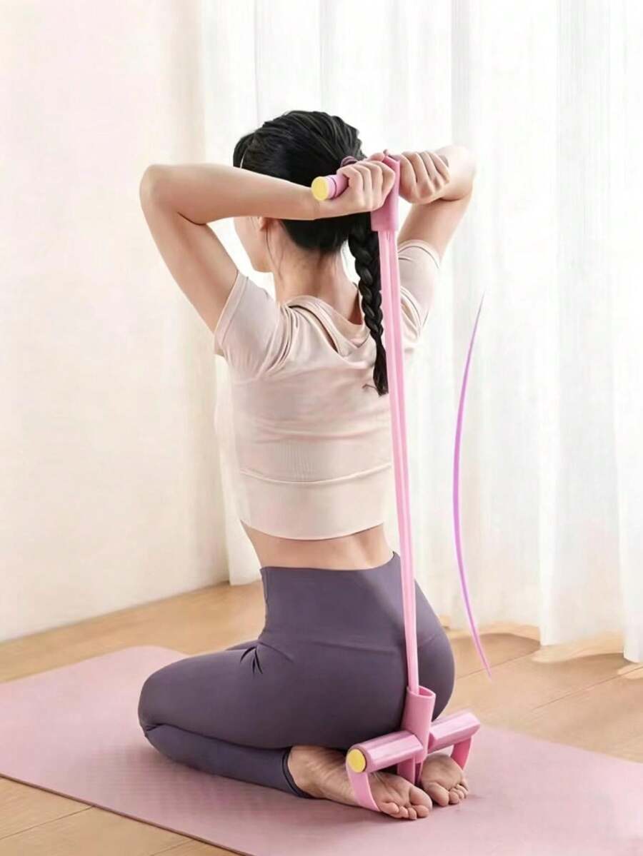 4 管脚踝阻力带带脚踏板 - 适用于核心肌群、手臂和腿部训练、仰卧起坐、瑜伽和健身，便携式家用健身器材，带柔软手柄（耐用弹性训练绳）