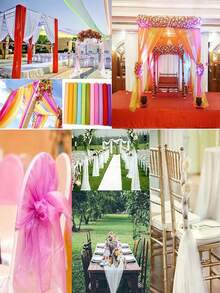 1pc Silky Shiny Transparent Organza Fabric, Suitable For Wedding Dresses, Fashion, Crafts, Decoration, Sewing - Gold - View 6
