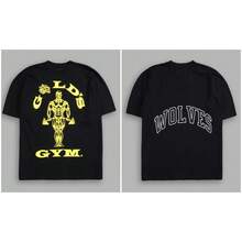 Darcsport&Gold's Gym Co-Branded Soft Cotton Men's And Women's Sports Fitness T-Shirt Breathable Short-Sleeved Printed T-Shirt - Black and Yellow - View 1