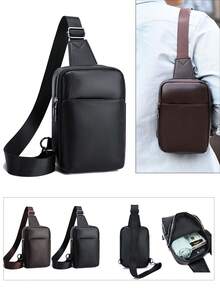 1 Piece Men's Black PU Leather Crossbody Sling Bag Casual & Business Use For Daily Commute - Multicolor - View 2