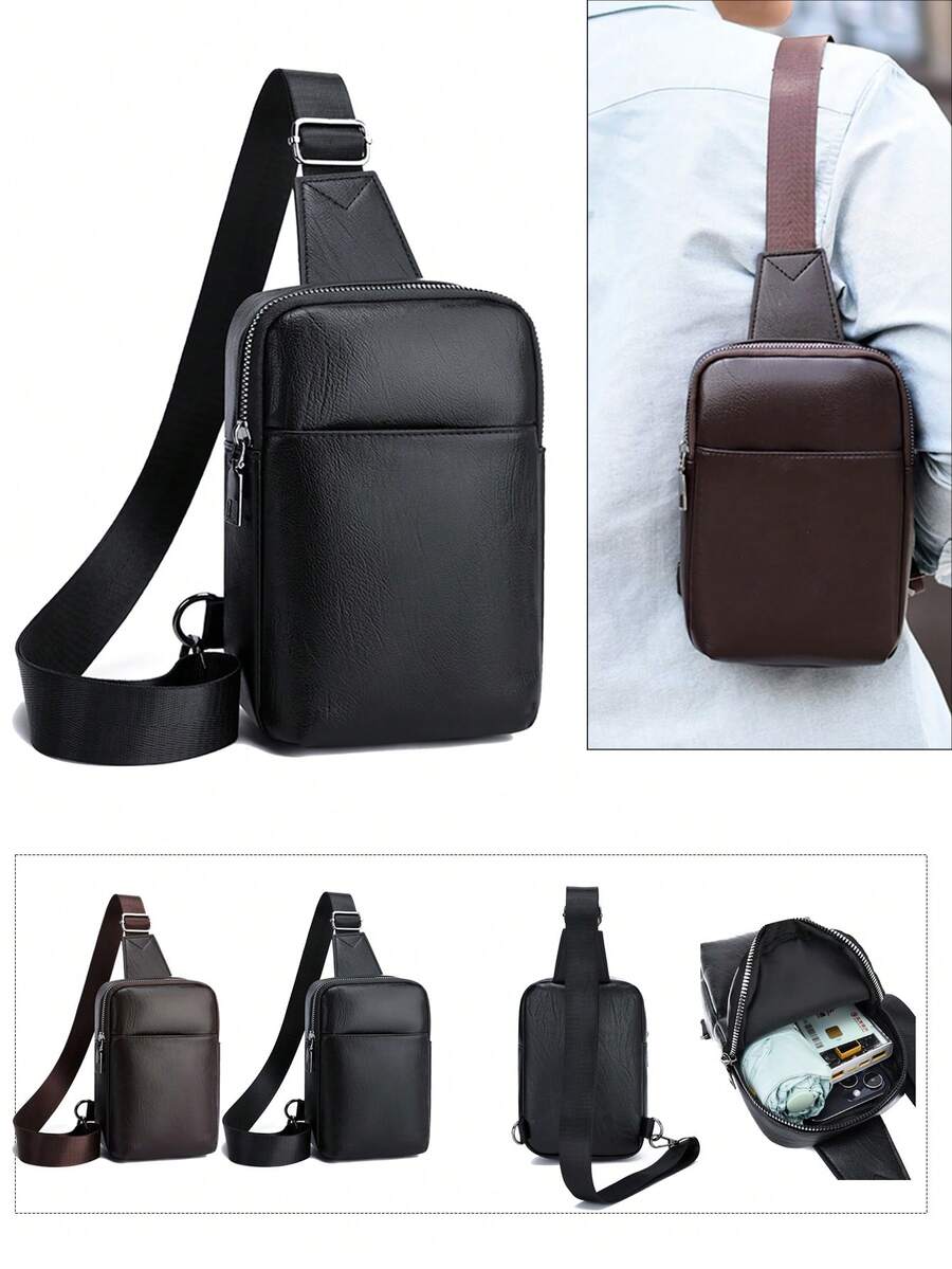 1 Piece Men's Black PU Leather Crossbody Sling Bag Casual & Business Use For Daily Commute