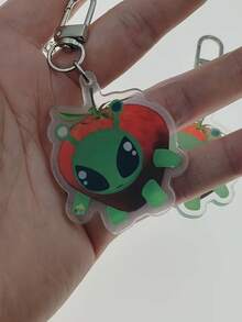 Unique Cute 2D Flat Style "Alien Strawberry" Keychain - Creative Red & Green Gift Accessory; Keychain Suitable For Daily Carry; Backpack Charm And Back-To-School Essential; School Opening Gift - Multicolor - View 3