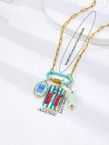 1 chiếc vòng cổ mặt dây chuyền phong cách Boho mùa hè cho nữ, dây xích bằng thép không gỉ hình kẹp giấy, khóa cài bằng men và mặt dây chuyền hình cá/tôm hùm, trang sức phong cách Bohemian cho kỳ nghỉ. - Dây chuyền mặt hình tôm hùm - Xem 3