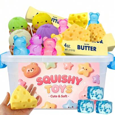 1pc Multi-Item Slow-Rising Squishy, Style Includes: Cheese Squeeze Toys, Steamed Buns And Dumplings,Long Butter Bread,Twistable Soft Bun Squishy Toy,Bear Squishy Toys, Slow-Bounce Ice