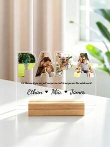 Customized Photo And Text Acrylic Photo Frame With Wooden Base, Personalize Your Photo, Gift For Dad, Home Decor, Birthday, Father's Day - Multicolor 2 - View 5