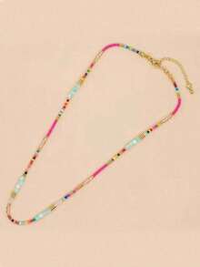 Women's Beaded Necklace, Colorful Bohemian Style Mixed Bead & Crystal Necklace, Neck Chain, Beach Jewelry (Bead Color Is Random) - 彩色 - 查看 6