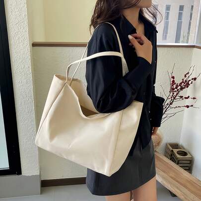 1 chiếc túi xách cỡ lớn tiện dụng, túi đeo vai thời trang, túi tote vải bố đơn giản và đa năng, túi đeo chéo, túi đeo nách màu trơn phong cách retro.