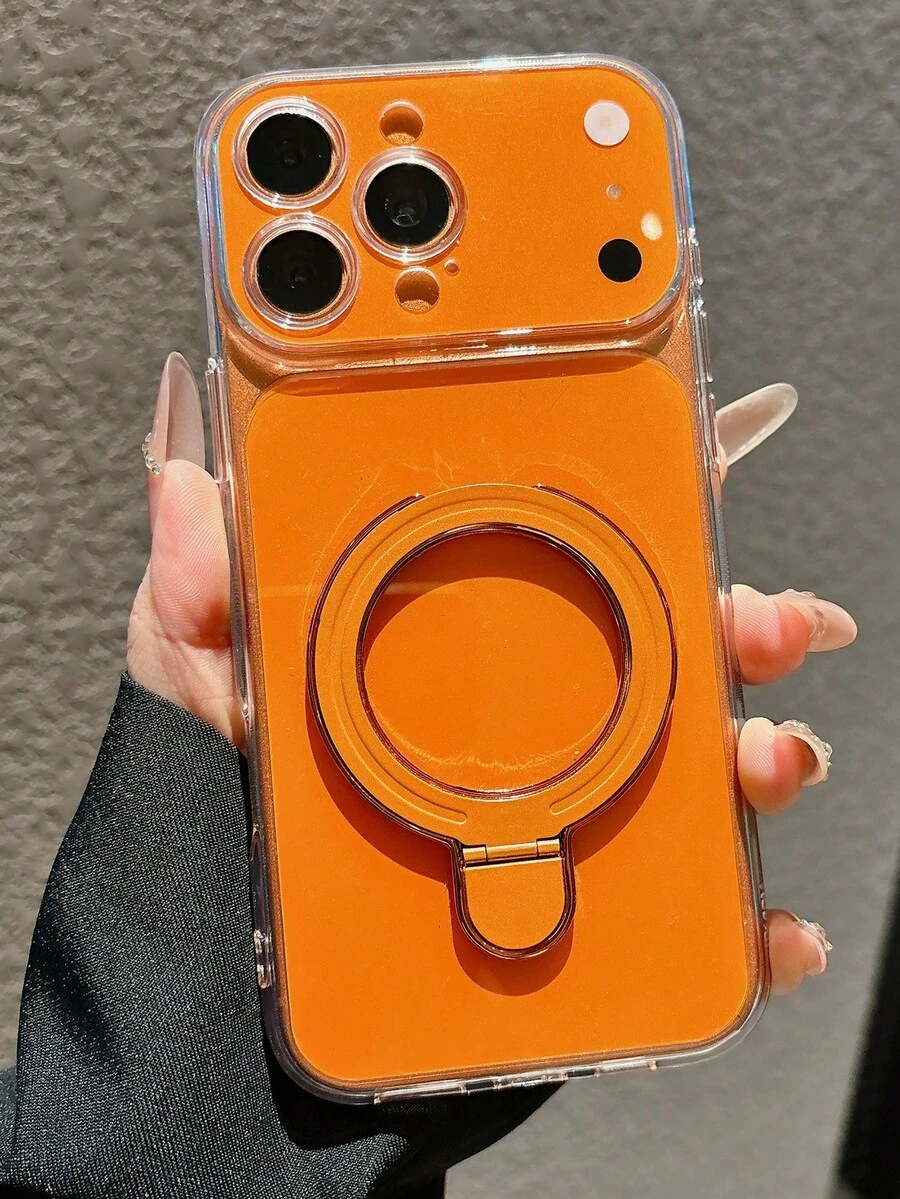 Suporte minimalista multifuncional para celular com janela grande (1 unidade), compatível com iPhone 17, 17 Pro Max, 16 Pro Max, 15 Pro, 14, 13, 12 e 11. Ótima opção de presente para familiares, amigos, irmãs e namoradas no Dia dos Namorados, aniversários, Dia das Mães, Páscoa e outras datas comemorativas. - laranja - Ver 1