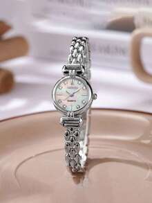 Women's Fashion Creative Multifunctional Compact Unique Quartz Watch, Round Minimalist Dial, Alloy Strap, Suitable For Daily Wear, Birthday Gift, Back To School, Thanksgiving, Romantic Occasions - Silver - View 4