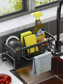 Black Metal Kitchen Sink Caddy, Rustproof Sponge Holder With Detachable Drain Tray, Ventilated Quick Drying Structure, Sturdy Stable Countertop Storage, Multi-Use For Sponge Brush Soap Organizer, Compact Space-Saving Design, Suitable For Kitchen Bathroom Daily Arrangement, Great Holiday Housewarming Gift - Multicolor - View 6