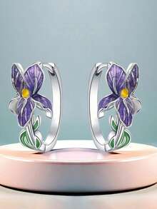 1 paire de boucles d'oreilles créoles fleur d'iris magnifiques, conçues pour les femmes, convenant pour les mariages, les fiançailles, les fêtes d'anniversaire, les cadeaux de la Saint-Valentin - 1# - Voir 12