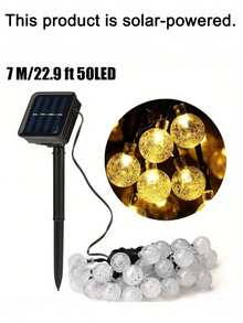1 pieza Luces solares LED impermeables con cuerda, 20/50/100 bombillas, longitud de 5m/7m/12m, 8 modos de iluminación, bola de cristal, luces solares de hadas, adecuadas para decoración de jardín, fiesta al aire libre, decoración del hogar y al aire libre en primavera, verano y otoño, campamento, barbacoa, decoración de boda, regalos del Día de la Madre y del Padre - Multicolor - Ver 20