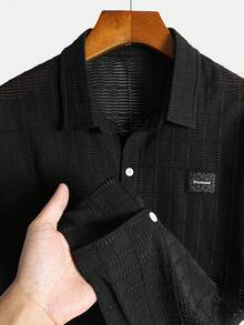 Men's Short Casual Fashion Shirt, Textured Knit Fabric, Boxy Short Sleeve Shirt For Summer - Black - View 2