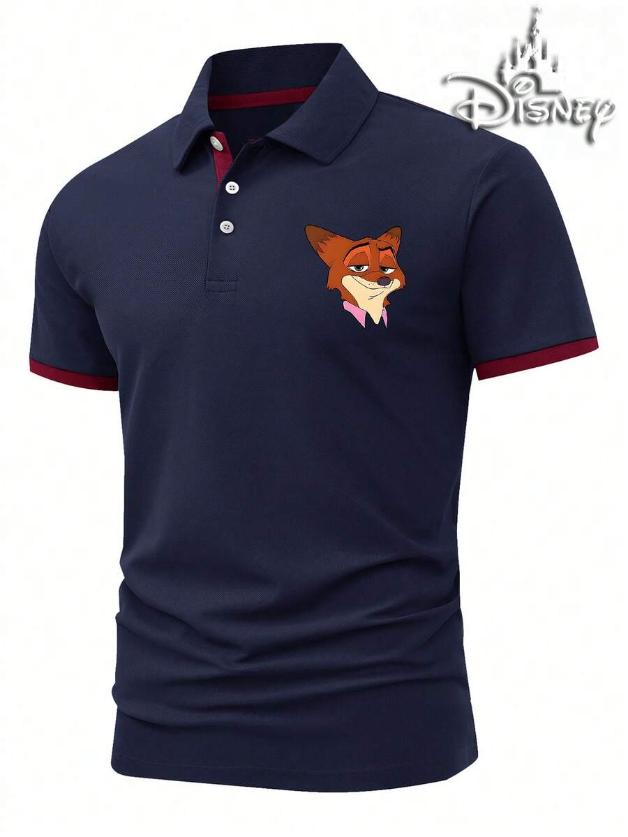The Disney Men's 210g Polo Shirt Is A Short-Sleeved Summer Style, Featuring A Zootopia Print. The Polo Shirt Combines A Business-Casual Style With A Stand Collar And Turn-Down Collar Design, Suitable For Everyday Wear And Golf. - màu xanh nước biển - Xem 1