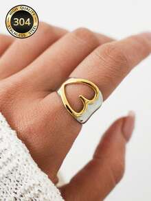 Uself 1 pezzo Anello a forma di cuore placcato in oro 18K, in acciaio inossidabile 304, design cavo, gioielleria in stile occidentale, regalo per la festa della mamma, accessorio romantico e unico, ipoallergenico, adatto per appuntamenti, matrimoni, uso quotidiano, regalo per la festa dell'insegnante - Multicolore - Visualizzare 3