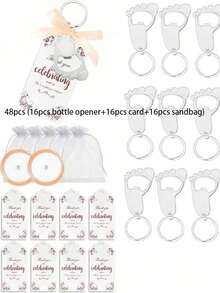48pcs Baby Shower Party Favors, Bottle Openers, Gift Tags, Baby Footprint Bottle Openers, Party Decorations Or Souvenirs For Guests - Multicolor - View 9