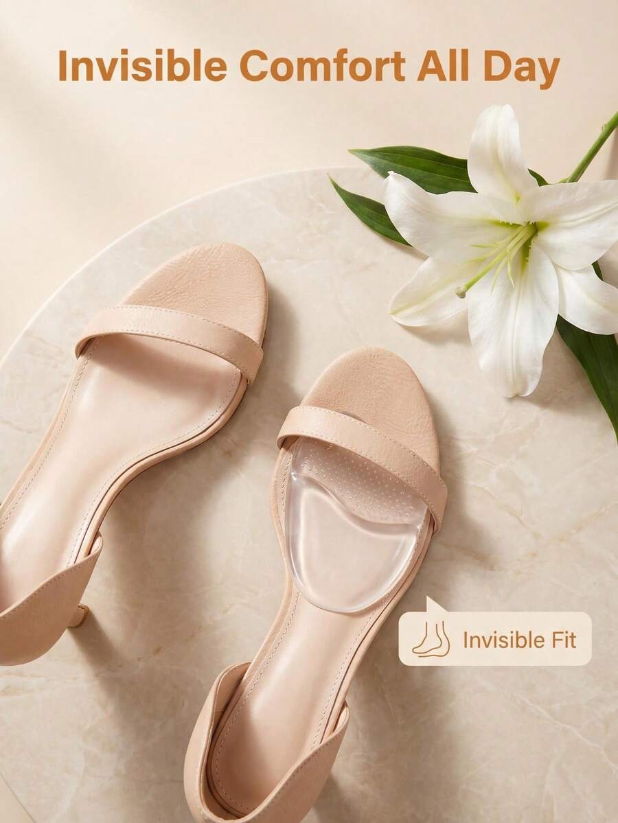 1 Pasang Bantalan Kaki Depan Silikon Lembut, Bantalan Anti Selip & Anti Nyeri, Cocok Untuk Sepatu Hak Tinggi, Sepatu, Sandal, Mengecilkan Ukuran Sepatu, Musim Semi/Panas