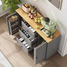 Modern And Elegant Sideboard With 3 Drawers And Refrigerator-Style Doors, Buffet Furniture For Dining Room, Living Room And Hallway (Black). - Grey - View 4