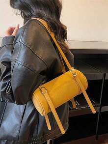 Vintage Matte Cylindrical Handbag, Women's New High-End Niche Fashion Versatile Commuter Shoulder Underarm Bag, Phone & Coin Purse - 棕色 - 查看 1
