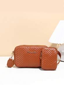 1pc Girls' Mini Wave Pattern Embossed Letter Pouch, Phone Wallet Coin Purse - Brown - View 2