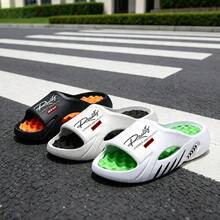 Men's Colorblock Letter Print Thick Sole Sandals, Super Soft Shock-Absorbing EVA Open Toe Slides, Casual Daily Wear Thick Sole Slip-On Slippers (Recommended To Order One Size Up) - Grey - View 4