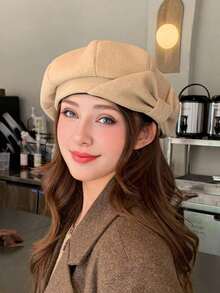 1pc Elegant Boho Chic Vintage Sweet Bow Beret Hat, Casual Cute Street Style Hat Women, Suitable Daily Wear And Shopping Halloween,Summer,Beach - 灰色 - 查看 4