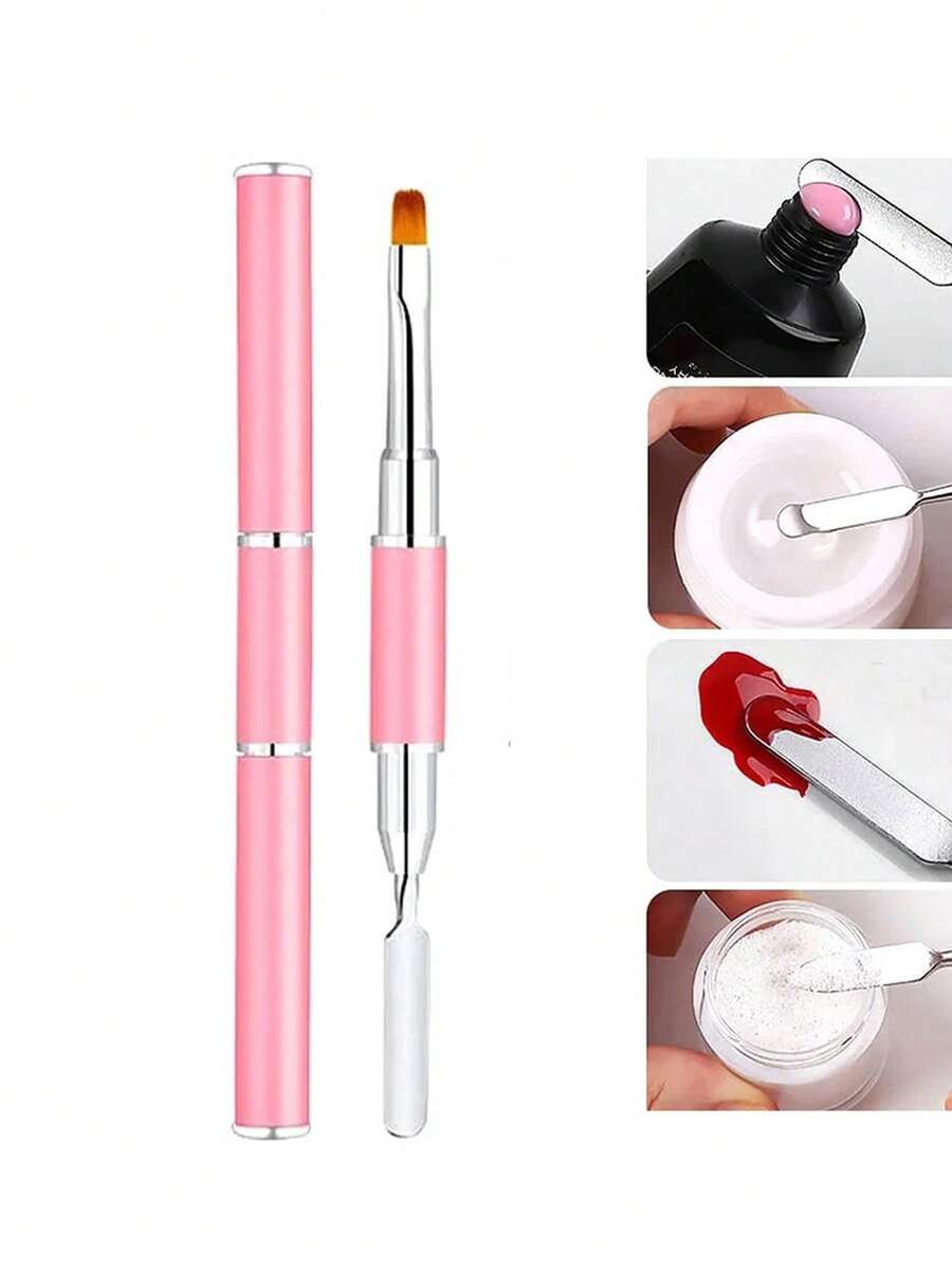 1 cọ quét gel móng hai đầu, bút đẩy biểu bì hình bút màu đen 2 trong 1, dụng cụ cạo gel UV, dụng cụ nối móng gel acrylic - Màu tím hoa cà - Xem 1