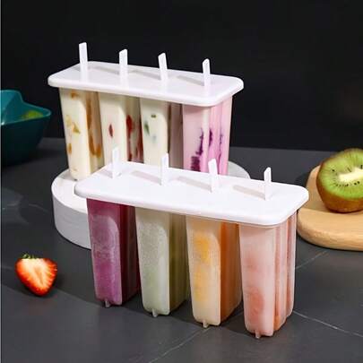 1pc RV Kitchen 4-Cavity Popsicle Mold With Cover, Cute Children's DIY Homemade Ice Cream Mold, Random Color