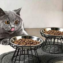2 pièces Set de bols pour animaux de compagnie en acier inoxydable, avec design à motif animal et support antidérapant. Bol surélevé aide à soulager la tension du cou. Lavable au lave-vaisselle. Convient aux chats et aux chiens. Cadeau parfait pour les propriétaires d'animaux de compagnie, les parents de chiots ou les vétérinaires. Convient également pour les événements d'adoption et Noël. - Taille unique - Voir 3