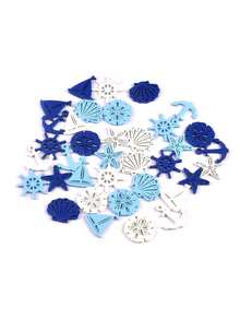 25pcs 3-3.7cm Assorted Nautical Themed Wood Slices Including Starfish, Seashells, Boats, Random Mix, Suitable For DIY Crafts, Home Decor, Wall Hanging - Multiple Mix - View 5