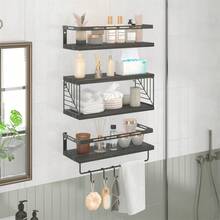 Wall Mounted Bathroom Shelves Over Toilet, Rustic Wood Floating Shelves With Metal Frame And Towel Bar For Bathroom, Kitchen, Bedroom, Living Room Back To School - Multicolor - View 8