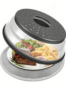 3 piezas Protector contra salpicaduras para microondas, tamaño grande con asa - 8.5 pulgadas X 2.5 pulgadas Tapa plegable de silicona ventilada para salpicaduras - Tapa para plato y tazón de microondas Accesorio de preparación de cocina - Multicolor - Ver 5