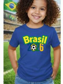 Camiseta Copa Meninos e Meninas Brasil Torcida Algodão Leve Futebol Crianças - Azul - Visão 8