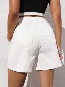 Shorts vaqueros casuales y versátiles de unicolor para mujeres - Blanco - Ver 2