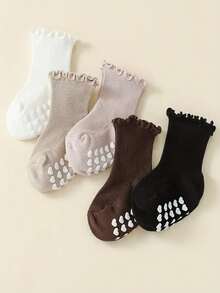 5 Pairs/1 Pair Baby Socks With Anti-Slip Silicone Dots, Loose Cuff Non-Tight Princess Ruffle Socks, Multi-Color Options For Baby Girls 0-5 Years Old - Multicolor - View 4