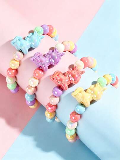 1pc Kids Cute Unicorn Beaded Bracelet Jewelry, Suitable For Daily Wear, Parties, Birthday Gifts, Girls Accessories