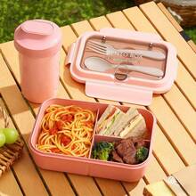 1pc Leak-Proof Lunch Box With Utensils, Microwave , 3-Compartment Design, Outdoor Meal Box | Secure Lock Lid, Suitable For School, Work And Outdoor Dining, Back To School Essential - Multicolor - View 5