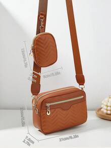 1pc Girls' Mini Wave Pattern Embroidered Letter Pouch, Phone Wallet Coin Purse - Brown - View 2
