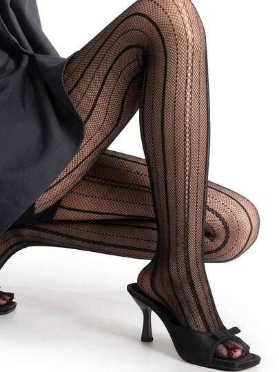 1 pieza Pantalones ajustados y sexys para mujer, medias de red verticales a rayas vintage, pantimedia de malla delgada, medias estilo Y2K del milenio, medias negras versátiles y de moda, adecuadas para disfraces de Halloween con faldas/pantalones