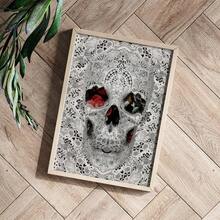 1pc Unframed Vintage Lace Skull & Red Rose Canvas Print; Gothic Skull Print; Alternative Rock Style Home Decor; Suitable For Bedroom, Living Room And Apartment; Excellent Gift For Gothic Style Enthusiasts - Abstract - View 7