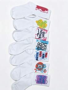 5 pares de calcetines deportivos unisex con estampado de letras aleatorias - Multicolor - Ver 10