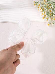 1 pieza Clip de banana con lazo de tul y cristales, accesorio de cabello de estilo dulce y delicado para uso diario, citas o fiestas - Blanco - Ver 4