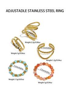 Bộ 2/3/5 chiếc nhẫn thép không gỉ thiết kế hai lớp, mạ vàng 18K, đính đá tự nhiên, quà tặng trang sức cho đeo hàng ngày. - Bộ - Xem 4