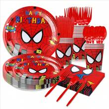 Marvel Spider-Man Cartoon Boy Birthday Party Decoration Set, Super Hero Kids 1st Birthday Party Supplies Including Pennant, Cake Plate, Tablecloth, Napkins, Cups, Baby Theme Birthday Decorations For Boys - Multicolor - View 3