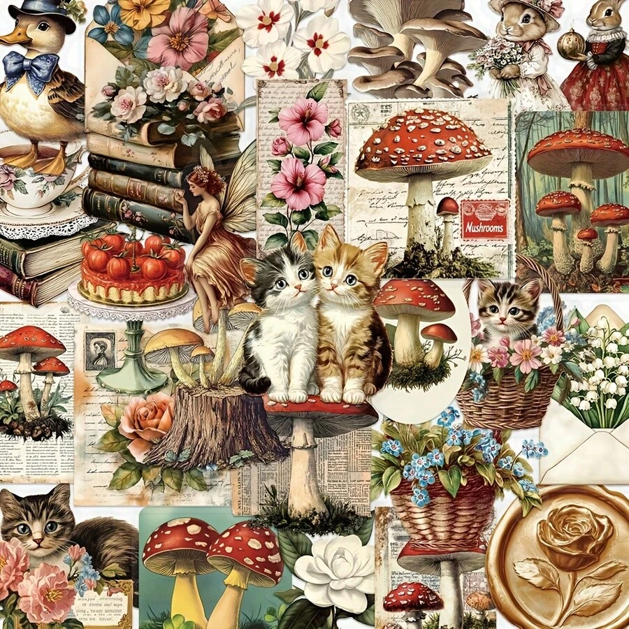 50pcs Mushroom Sticker Pack, Decorative Stickers For Scrapbooking, Notebook, Laptop, Planner, Luggage, Guitar, Skateboard, Envelopes, Greeting Cards - Mushroom - View 1