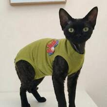 Lightweight Sleeveless T-Shirt With Embroidered Pony Design, Breathable And Shedding-Resistant Clothing For Sphynx Cats In Summer - Army Green - View 13