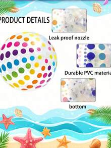 Ballon de plage gonflable à pois & rayures - Fabriqué en matériau PVC durable, ce ballon de plage d'été présente un design ludique avec des pois et des rayures arc-en-ciel. Idéal pour les décorations de fête à la piscine et les jeux d'eau - multicolore - Voir 9